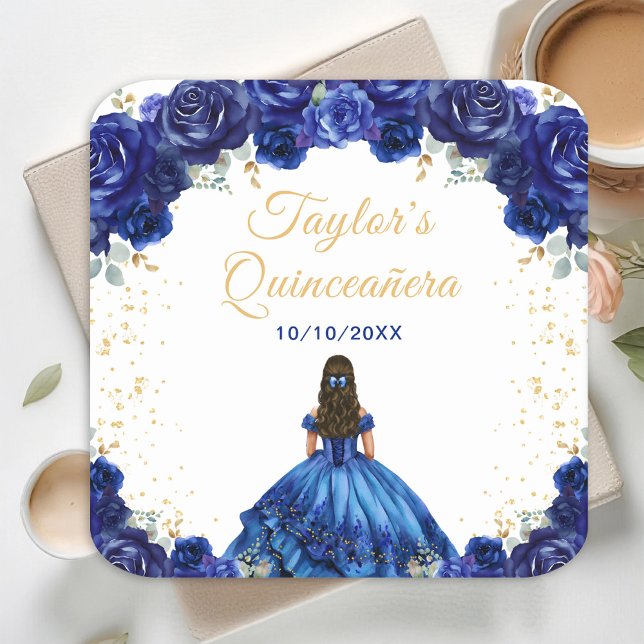 Dessous-de-verre Carré En Papier Dark Blue Princess Floral Quinceañera (Créateur téléchargé)