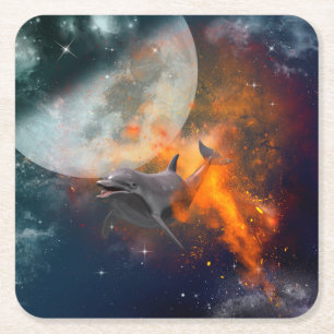 Dessous-de-verre Carré En Papier Dauphin drôle dans l'univers