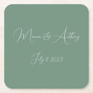 Dessous-de-verre Carré En Papier Décontracté Sage Vert Simple Script Minimaliste Ma