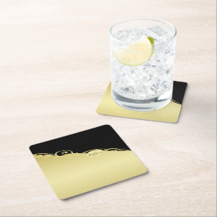 Dessous-de-verre Carré En Papier Décor de luxe sur or & noir, Monogramme