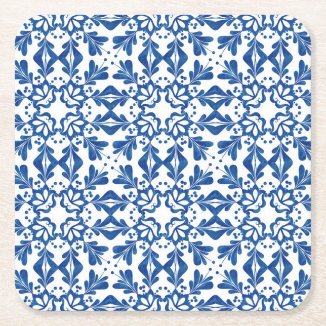 Dessous-de-verre Carré En Papier Décor en céramique Indigo Azulejos (Devant)