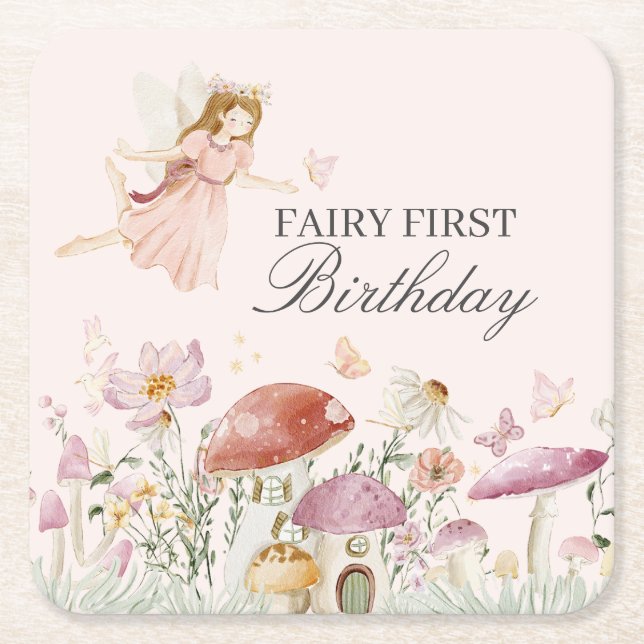 Dessous-de-verre Carré En Papier Décor Fairy First Birthday Party (Devant)
