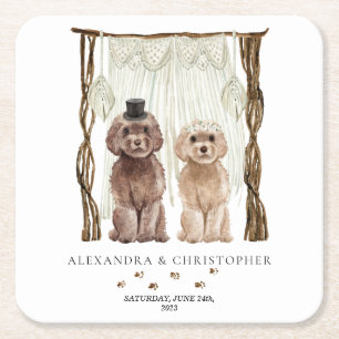 Dessous-de-verre Carré En Papier Décor Marron Cavapoo Chien Couple Mignon