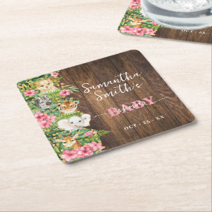Dessous-de-verre Carré En Papier Décoration de fête de baby shower rustique safari 