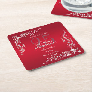 Dessous-de-verre Carré En Papier Décoration Rouge Rubis 25e Anniversaire