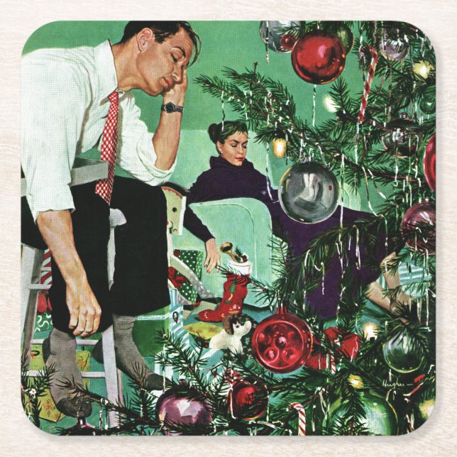 Dessous-de-verre Carré En Papier Découpage de l'arbre (Devant)