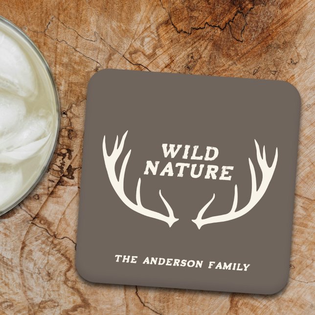 Dessous-de-verre Carré En Papier Deer Antlers & Wild Nature (Deer Antlers & Wild Nature Coaster)