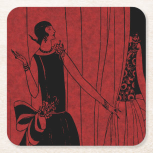 Dessous-de-verre Carré En Papier Défilé de mode Art Déco des années 1920 rouge et n