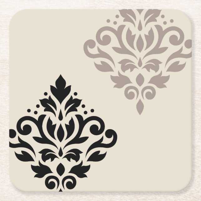 Dessous-de-verre Carré En Papier Défiler Damask Art I Black Taupe Crème (Devant)