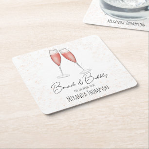 Dessous-de-verre Carré En Papier Déjeuner de Baby Shower Rose et Champagne à l'aqua