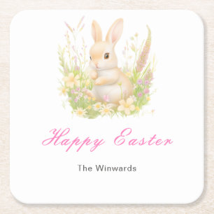 Dessous-de-verre Carré En Papier Déjeuner de Pâques du lapin printanier