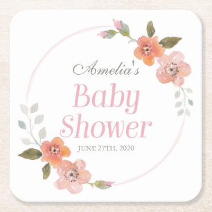 Dessous-de-verre Carré En Papier Délicat Baby shower floral aquarelle
