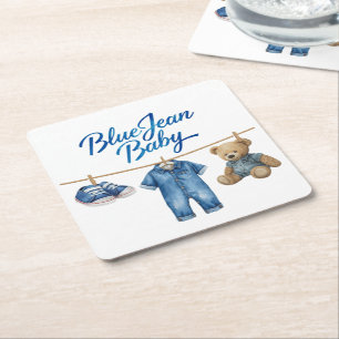 Dessous-de-verre Carré En Papier Denim Bear Clothesline Boy Blue Jean Baby shower
