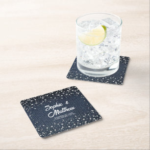 Dessous-de-verre Carré En Papier Denim Diamonds Pearls Blue Couple Wedding shower