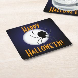 Dessous-de-verre Carré En Papier Déplaisant Happy Halloween Lune et Spider