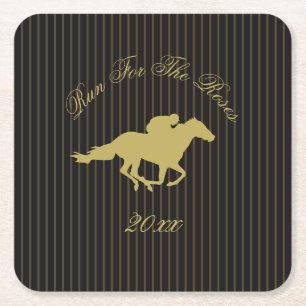 Dessous-de-verre Carré En Papier Derby Équestre Moderne Course de Chevaux Noir et O