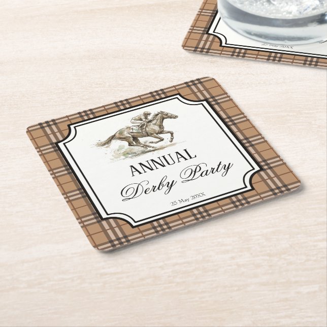 Dessous-de-verre Carré En Papier Derby horse racing elegant gingham party gifts (Incliné)