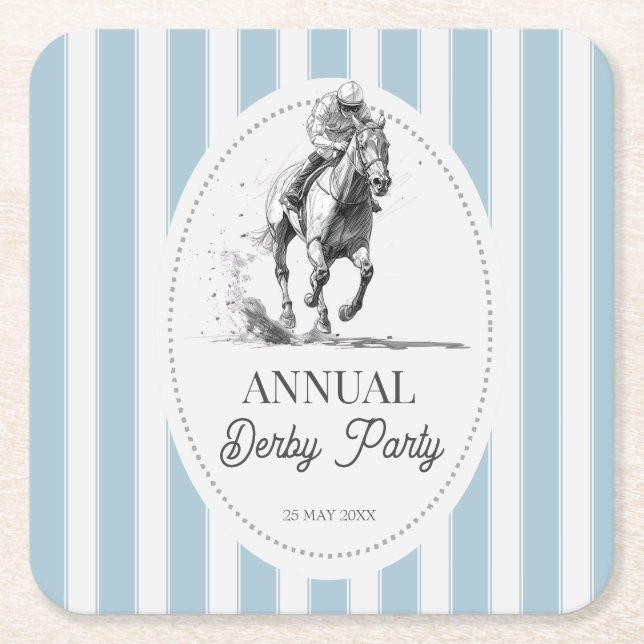 Dessous-de-verre Carré En Papier Derby horse racing party retro stripes monogrammed (Devant)