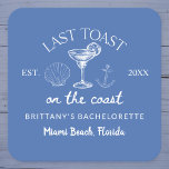 Dessous-de-verre Carré En Papier Dernier Toast Sur La Côte Beach Bachelorette Party<br><div class="desc">Faites une fête avec le Dernier Toast On The Coast Beach Bachelorette Party Carré Dessous de verre papier. Dotés d'un design animé sur le thème de la plage et d'un slogan ludique, ces dessous de verre sont parfaits pour ajouter une touche festive à votre soirée de bachelorette sur la plage....</div>