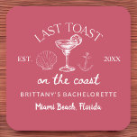 Dessous-de-verre Carré En Papier Dernier Toast Sur La Côte Beach Bachelorette Party<br><div class="desc">Faites une fête avec le Dernier Toast On The Coast Beach Bachelorette Party Carré Dessous de verre papier. Dotés d'un design animé sur le thème de la plage et d'un slogan ludique, ces dessous de verre sont parfaits pour ajouter une touche festive à votre soirée de bachelorette sur la plage....</div>