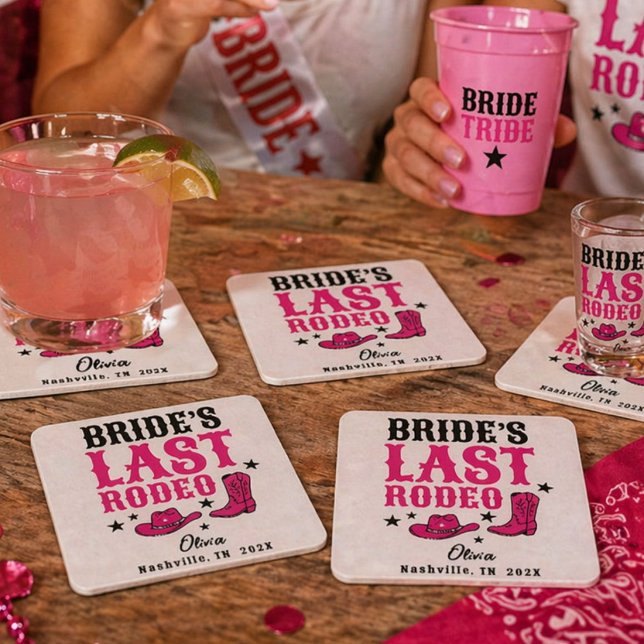 Dessous-de-verre Carré En Papier Dernière rodeo de la mariée, enterrement de vie de (Créateur téléchargé)