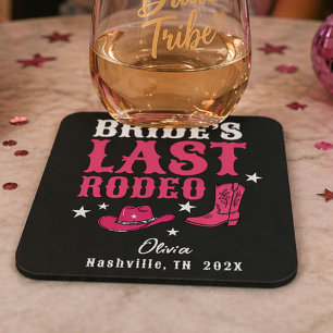Dessous-de-verre Carré En Papier Dernière rodeo de la mariée, enterrement de vie de