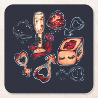 Dessous-de-verre Carré En Papier Dés coquins & Champagne Humour adulte sombre roman