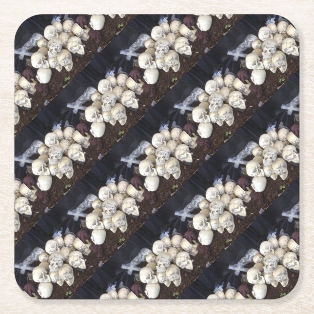 Dessous-de-verre Carré En Papier Des crânes effrayants avec des globes oculaires éc (Devant)