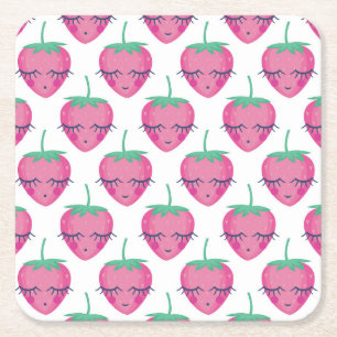 Dessous-de-verre Carré En Papier Des fraises endormies, mignonnes motifs.
