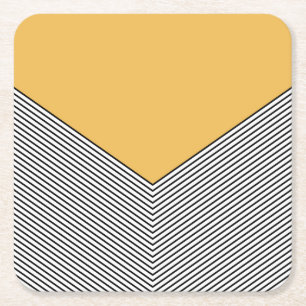 Dessous-de-verre Carré En Papier Design de chevrons noir et blanc et triangle jaune