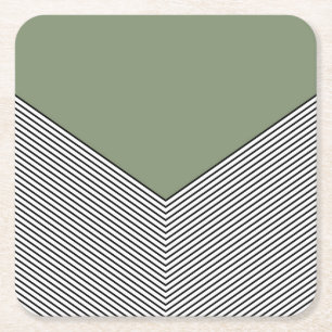 Dessous-de-verre Carré En Papier Design de chevrons noir et blanc et triangle vert