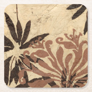 Dessous-de-verre Carré En Papier Design de crayon floral avec Feuilles tawny