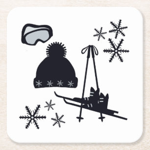 Dessous-de-verre Carré En Papier Design de neige de différents objets