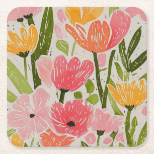 Dessous-de-verre Carré En Papier Design floral moderne du milieu du siècle rétro