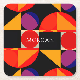 Dessous-de-verre Carré En Papier Design géométrique, nom, rouge, noir, orange, purp