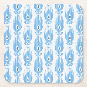 Dessous-de-verre Carré En Papier Design Motif Ikat Blanc Bleu
