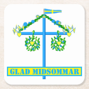 Dessous-de-verre Carré En Papier design scandinave, Personnalisé Glad midsommar