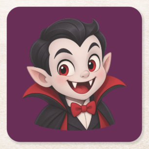 Dessous-de-verre Carré En Papier Dessin animé d'Halloween de vampire mignon