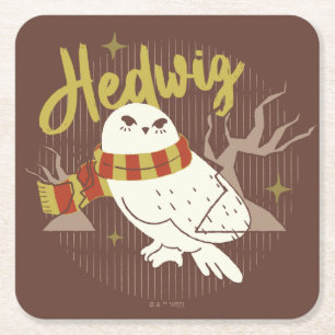 Dessous-de-verre Carré En Papier Dessin de la forêt fantaisiste d'Hedwig