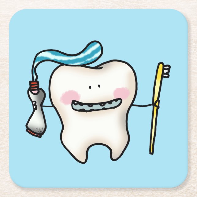 Dessous-de-verre Carré En Papier dessin humoristique sur les dents (Devant)
