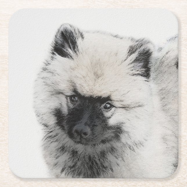 Dessous-de-verre Carré En Papier Dessin Keeshond Chiot - Joli dessin original Chien (Devant)