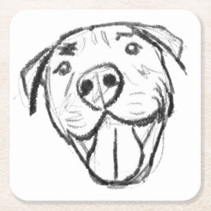 Dessous-de-verre Carré En Papier dessin pitbull simple amoureux des chiens noir bla