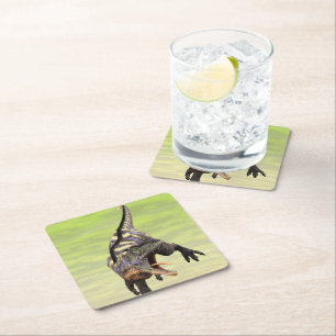 Dessous-de-verre Carré En Papier Dessin préhistorique drôle d'Aucasaurus rugissant