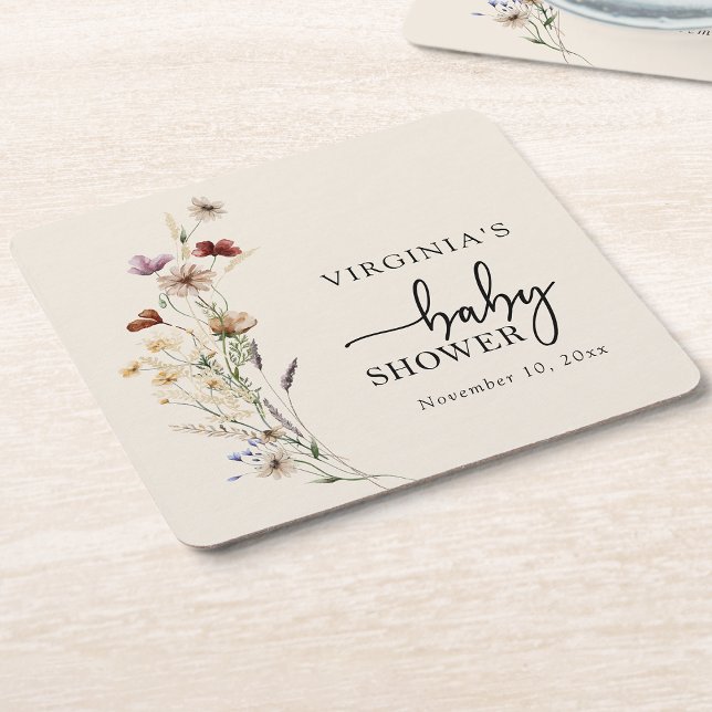 Dessous-de-verre Carré En Papier Dessous de verre Baby showers Fleur sauvage Boho (Boho Wildflowers Baby Shower Coasters by Painted Paperie
)