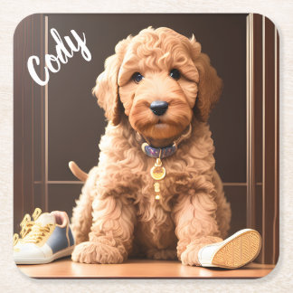 Dessous-de-verre Carré En Papier Dessous de verre Carré Goldendoodle Custom