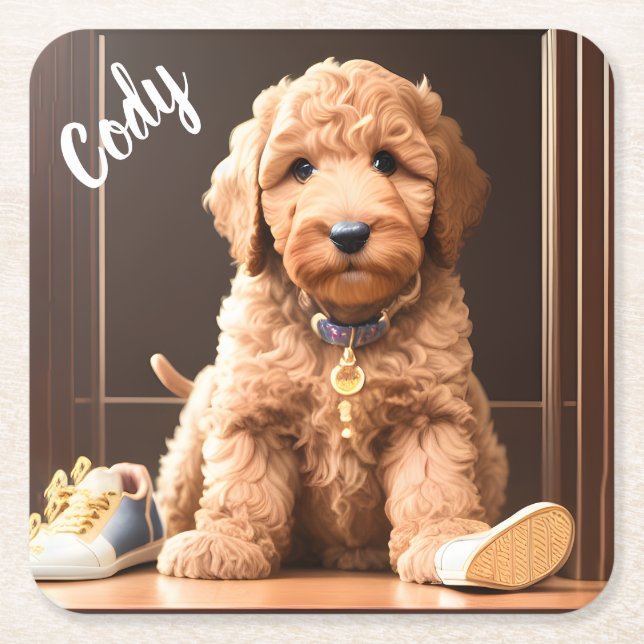 Dessous-de-verre Carré En Papier Dessous de verre Carré Goldendoodle Custom (Devant)