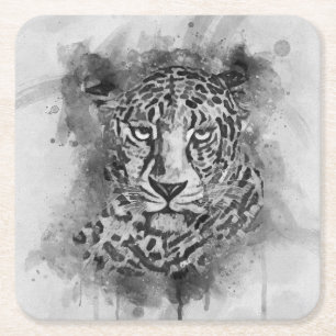Dessous-de-verre Carré En Papier Dessous de verre d'aquarelle léopard