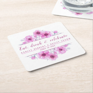 Dessous-de-verre Carré En Papier Dessous de verre de célébration de fleur rose d'An