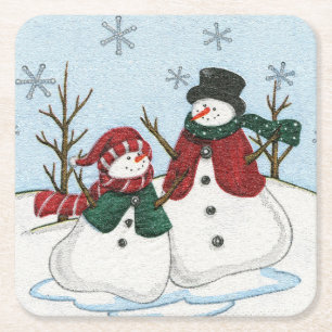 Dessous-de-verre Carré En Papier Dessous de verre de Noël des Snowmen très amusan