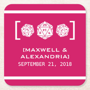 Dessous-de-verre Carré En Papier Dessous de verre de papier de jeu de dés rose D20